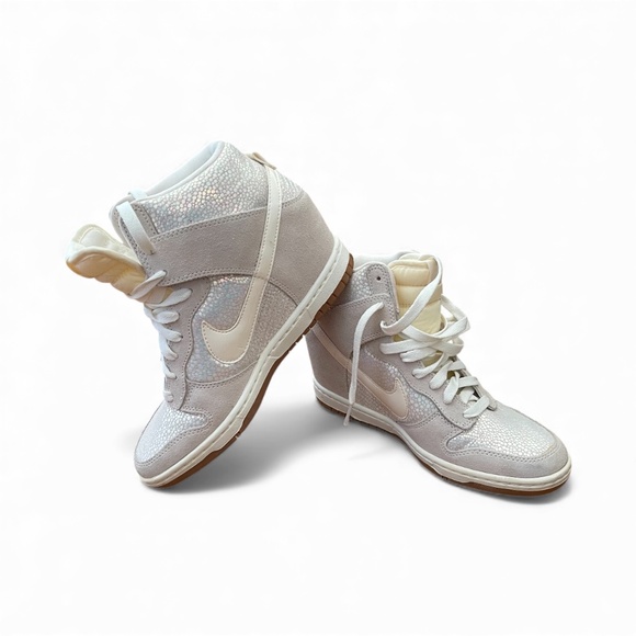 EUC - Nike Dunk Sky Hi Hidden Wedge Sneakers in Metallic Luster - Picture 1 of 9